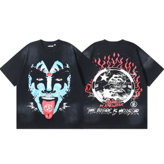 Hellstar Washed Retro Trendy Print Short-Sleeve T-Shirt